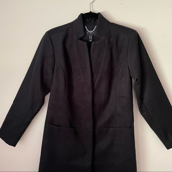 H by HALSTON‎ Women's Snap Front Coat Knee Length Notch Collar Black sz US 4 - Picture 2 of 9